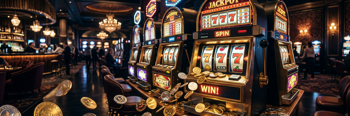 Бонусный баннер с монетами и слот-атрибутикой